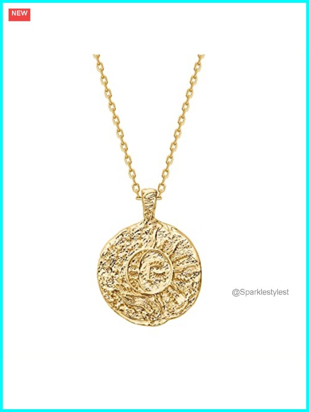 14K Gold Plated Engraved Coin Pendant Necklace Cubic Zirconia 20"